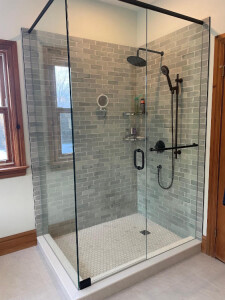 large glass enclosed shower stall